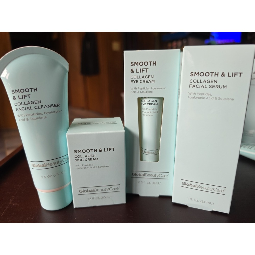 Set of 4 GLOBAL BEAUTY CARE Smooth & Lift Collagen Face Cleanser, Serum & Creams